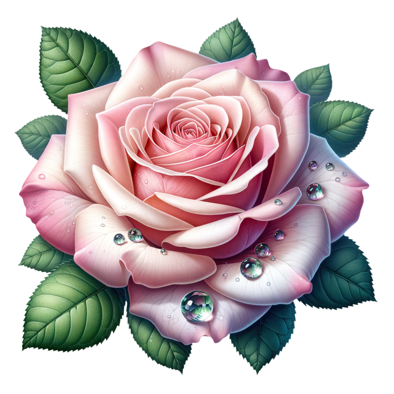 Pink Rose Green Leaves Water Drops Vinyl Sticker Decal