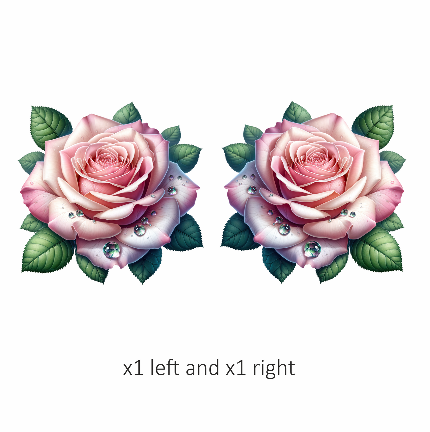 Pink Rose Green Leaves Water Drops Vinyl Sticker Decal