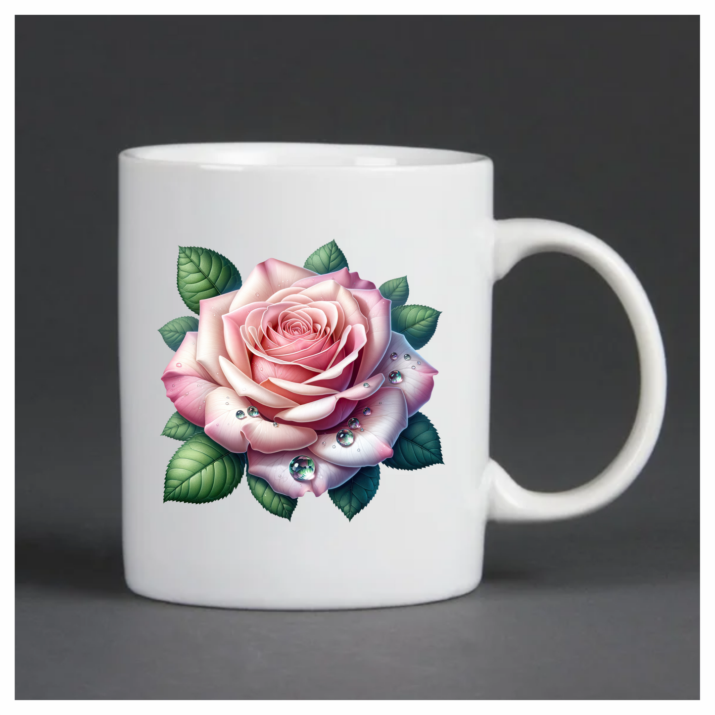 Pink Rose Green Leaves Water Drops Vinyl Sticker Decal