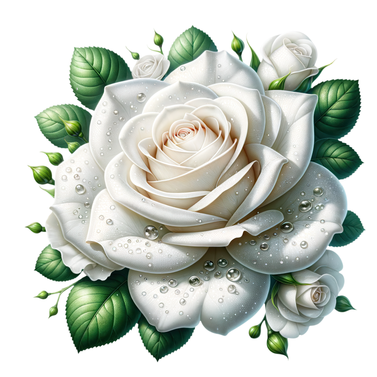 White Rose Green Leaves Water Drops Vinyl Sticker Decal