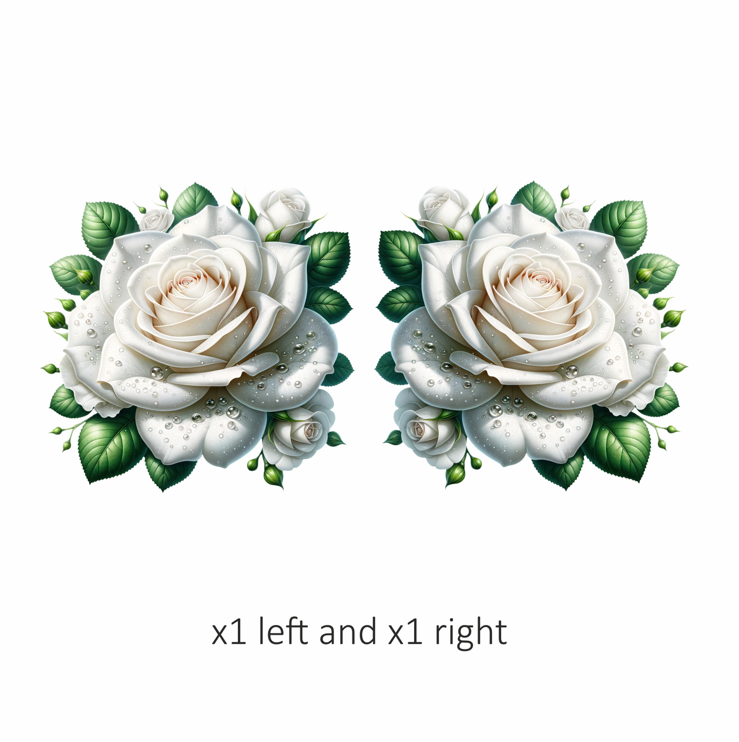 White Rose Green Leaves Water Drops Vinyl Sticker Decal
