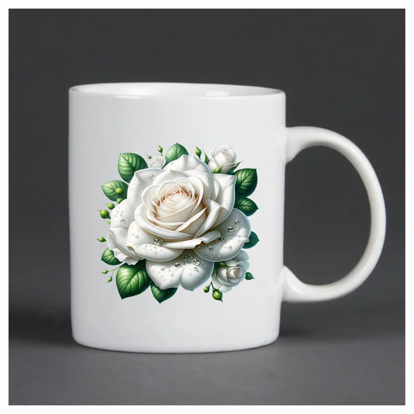 White Rose Green Leaves Water Drops Vinyl Sticker Decal