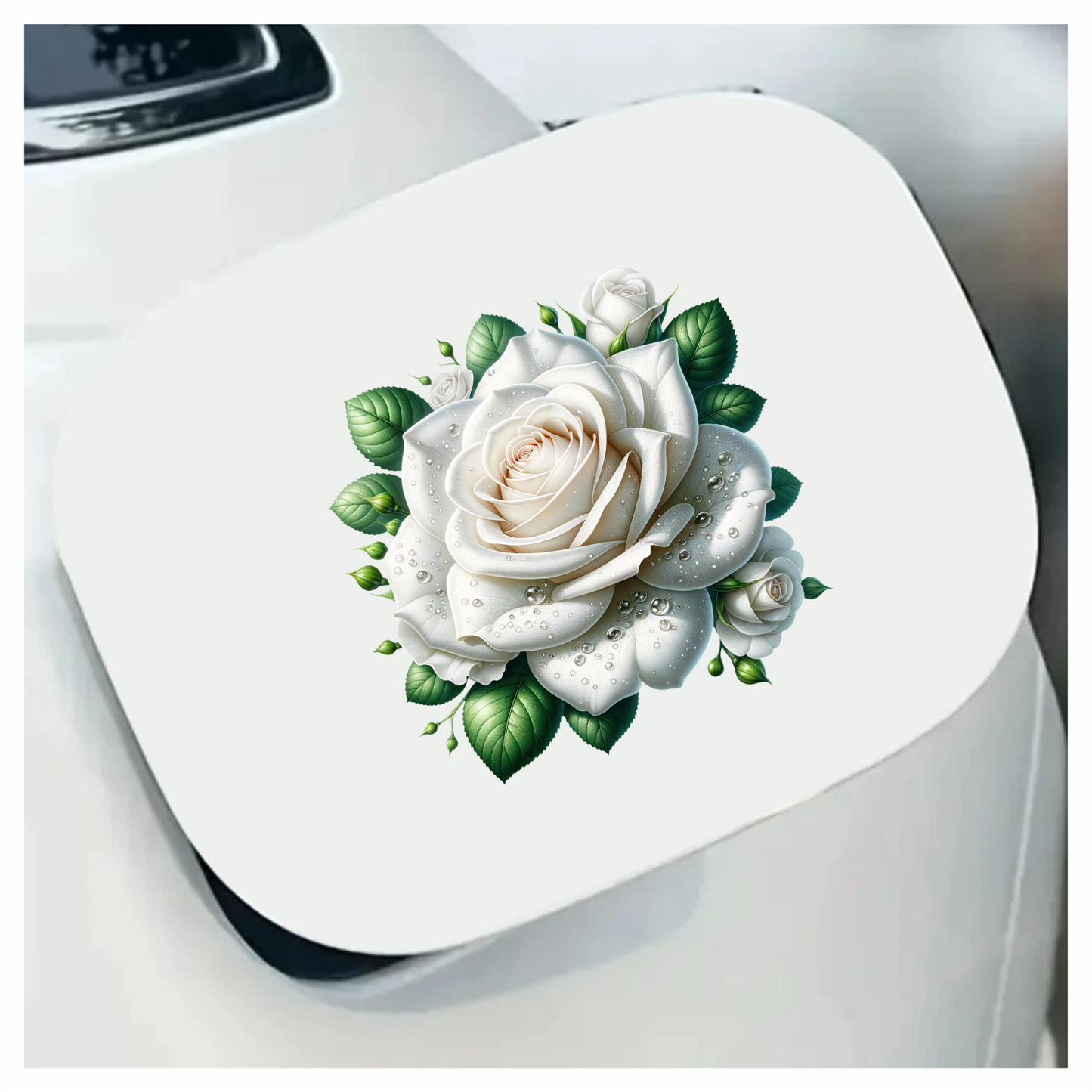 White Rose Green Leaves Water Drops Vinyl Sticker Decal