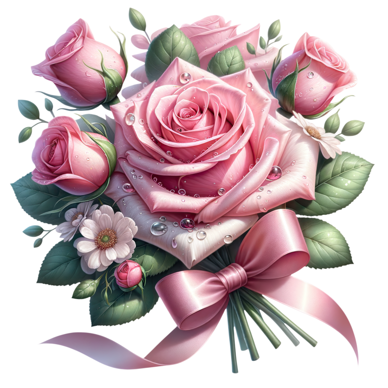 Pink Roses Flowers Leaves Ribbon Vinyl Sticker Decal