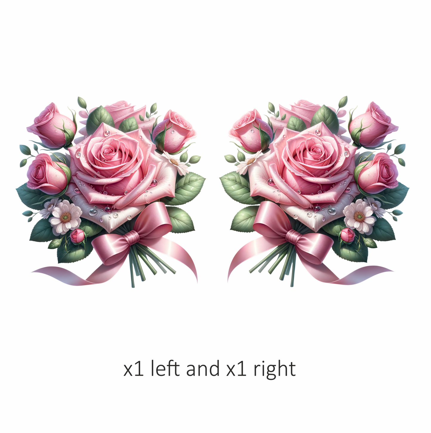 Pink Roses Flowers Leaves Ribbon Vinyl Sticker Decal