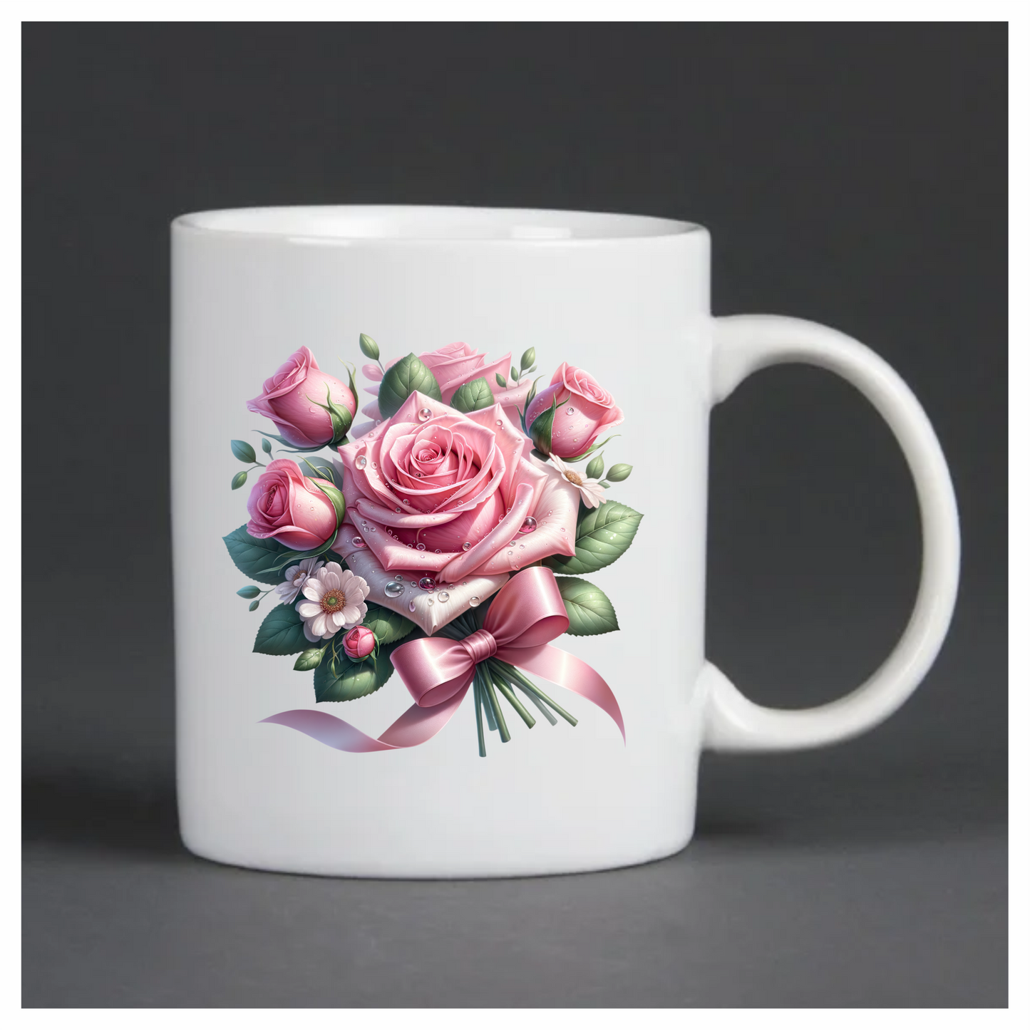 Pink Roses Flowers Leaves Ribbon Vinyl Sticker Decal