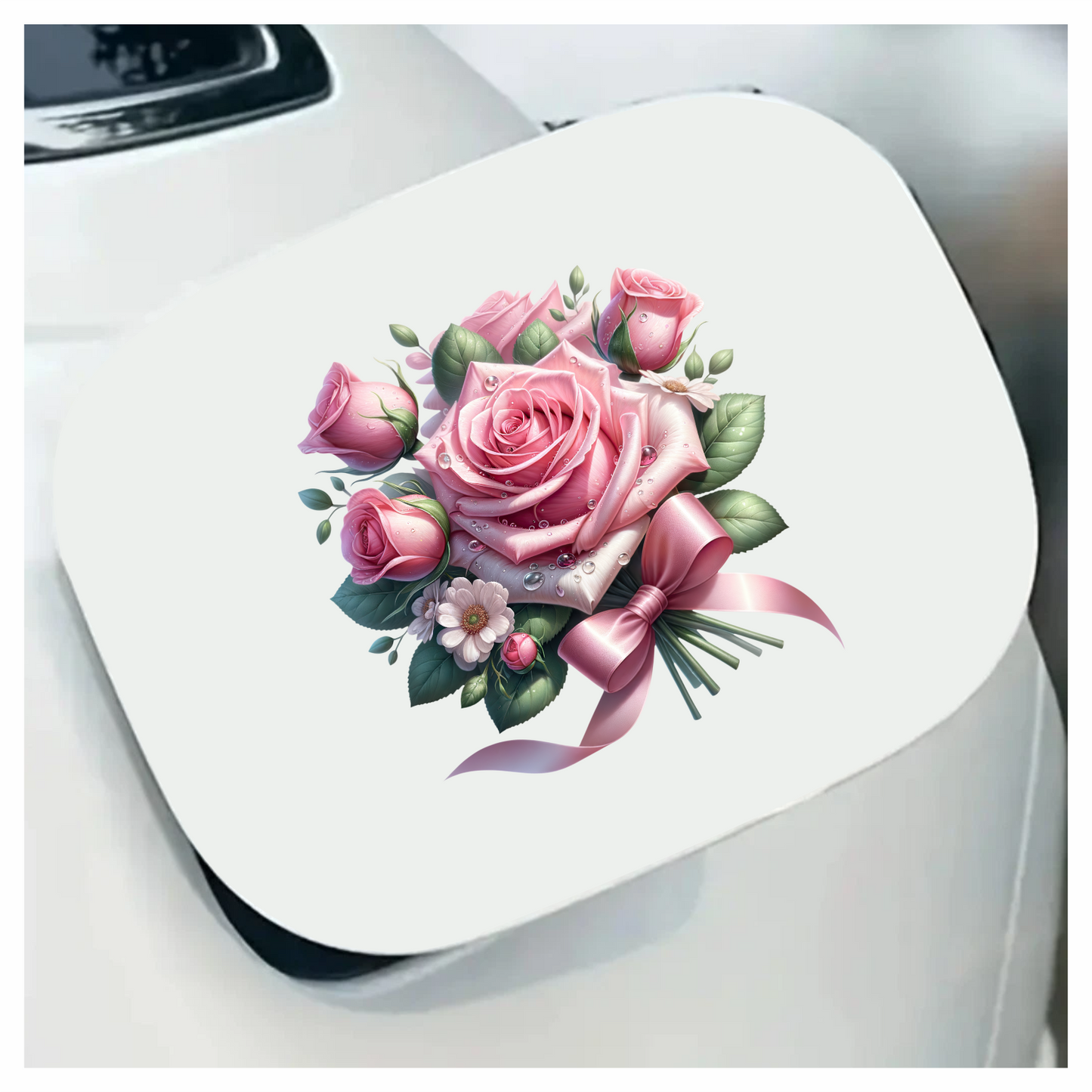 Pink Roses Flowers Leaves Ribbon Vinyl Sticker Decal
