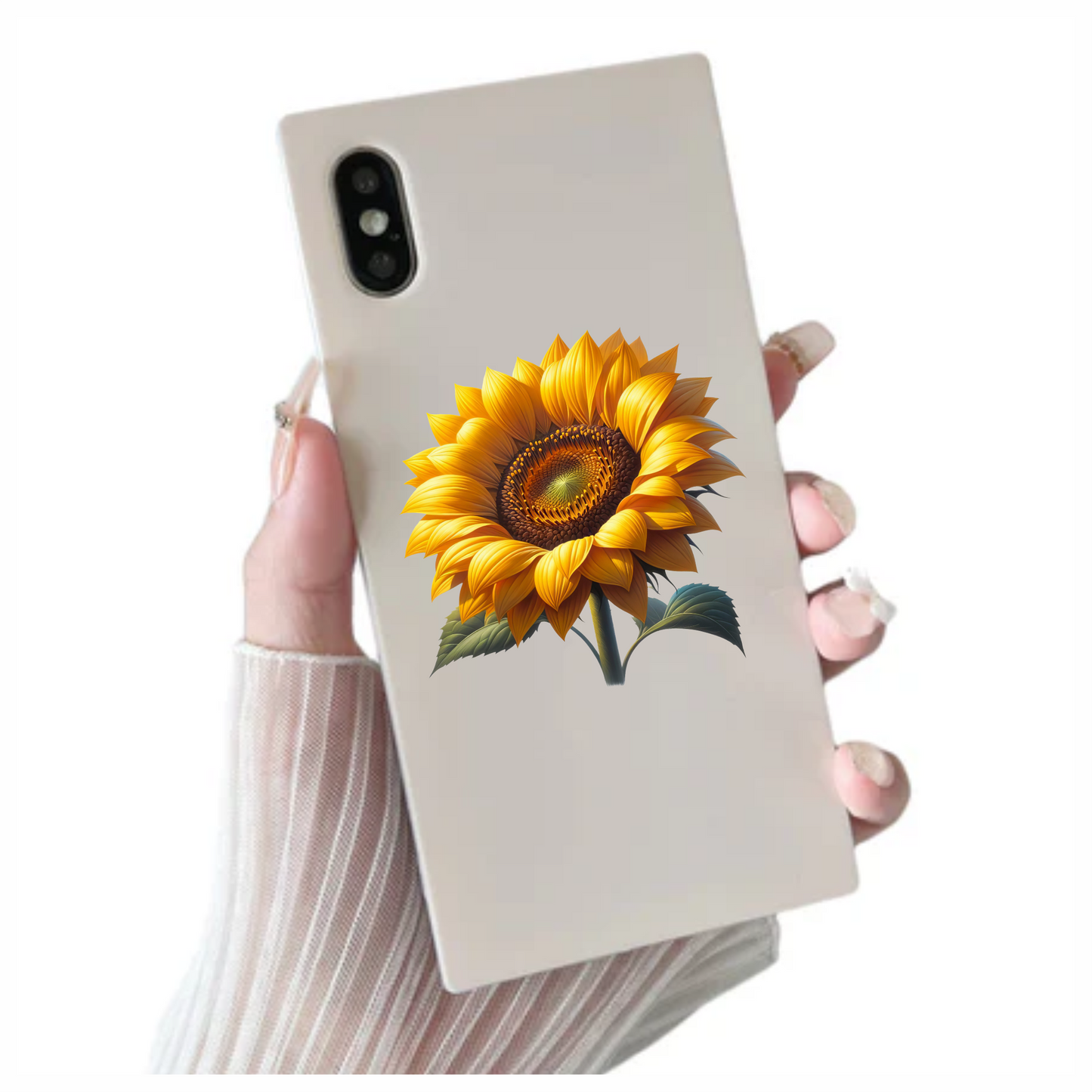Sunflower Yellow Bright Green Leaves Vinyl Sticker Decal