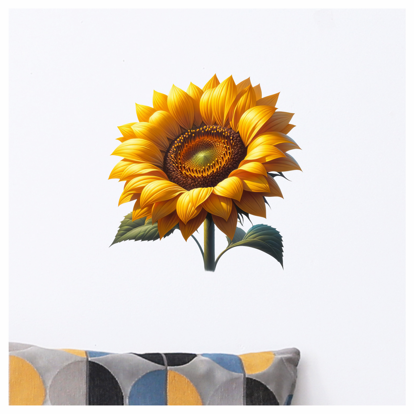Sunflower Yellow Bright Green Leaves Vinyl Sticker Decal