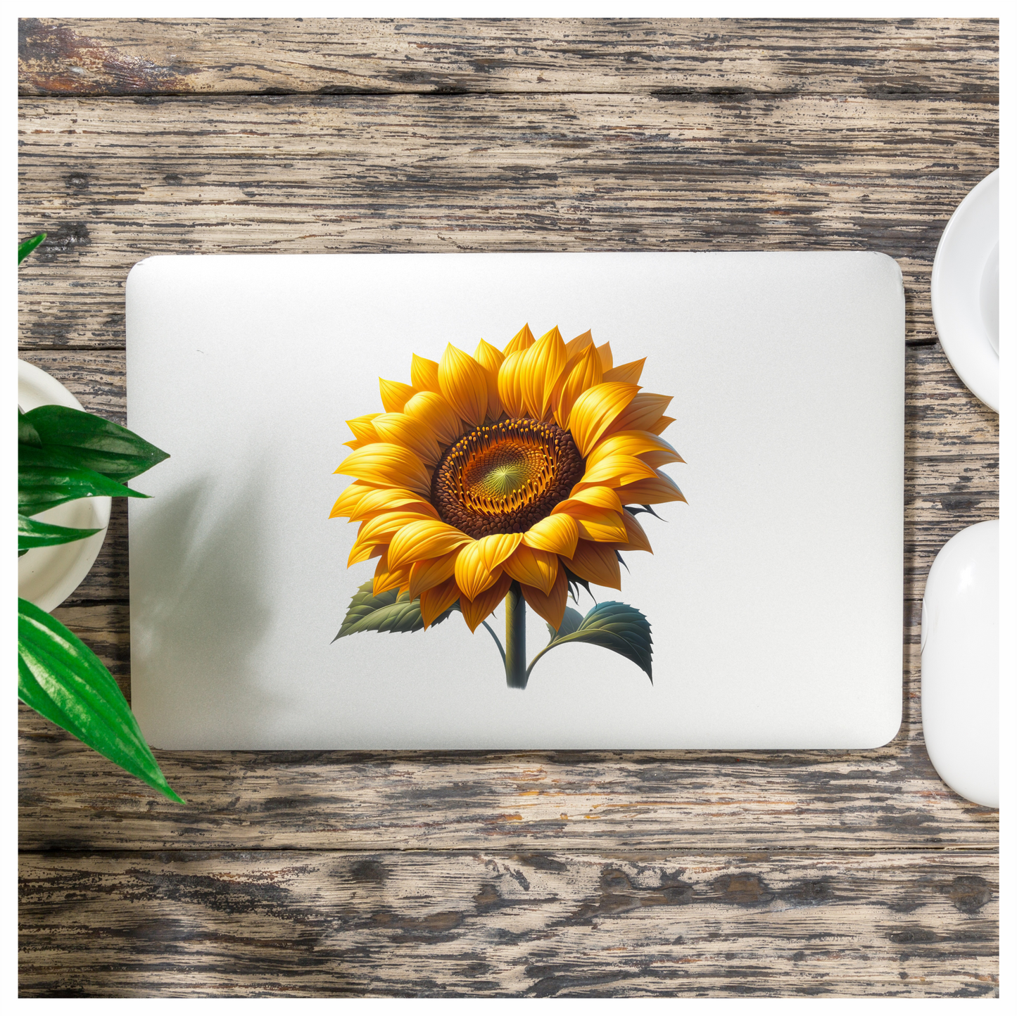 Sunflower Yellow Bright Green Leaves Vinyl Sticker Decal