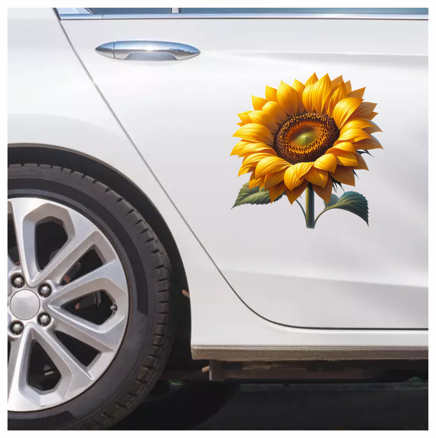 Sunflower Yellow Bright Green Leaves Vinyl Sticker Decal