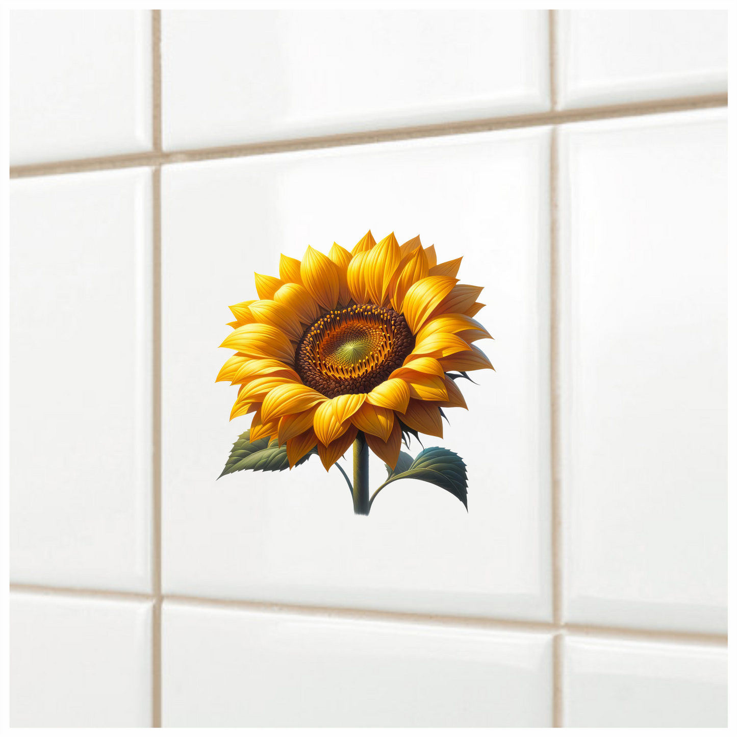 Sunflower Yellow Bright Green Leaves Vinyl Sticker Decal