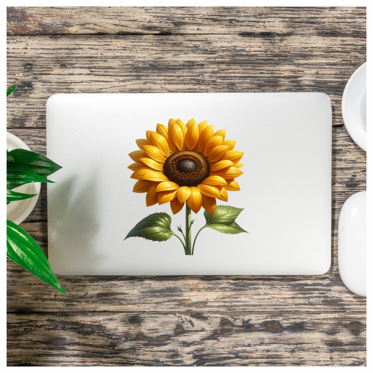 Yellow Sunflower Green Leaves Nature Plant Vinyl Sticker Decal