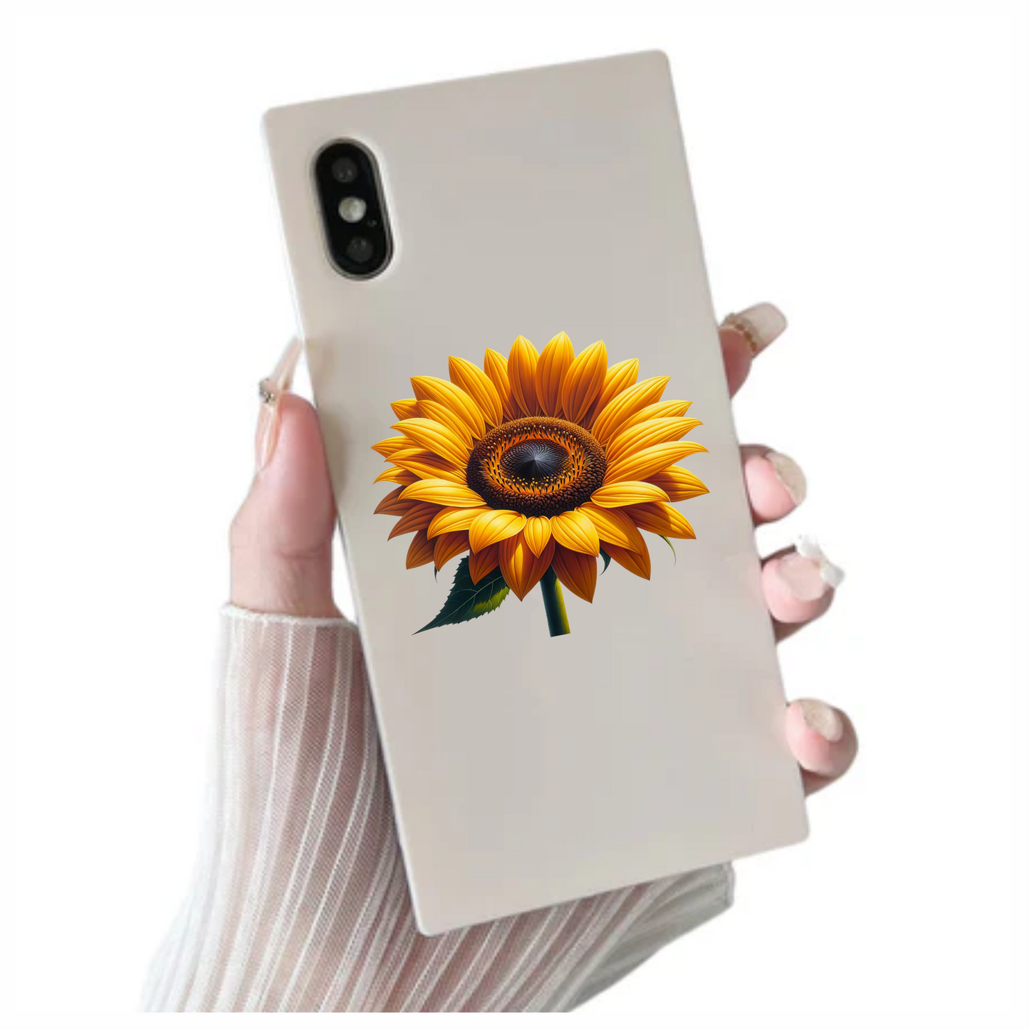 Yellow Sunflower Bright Petals Green Stem Vinyl Sticker Decal
