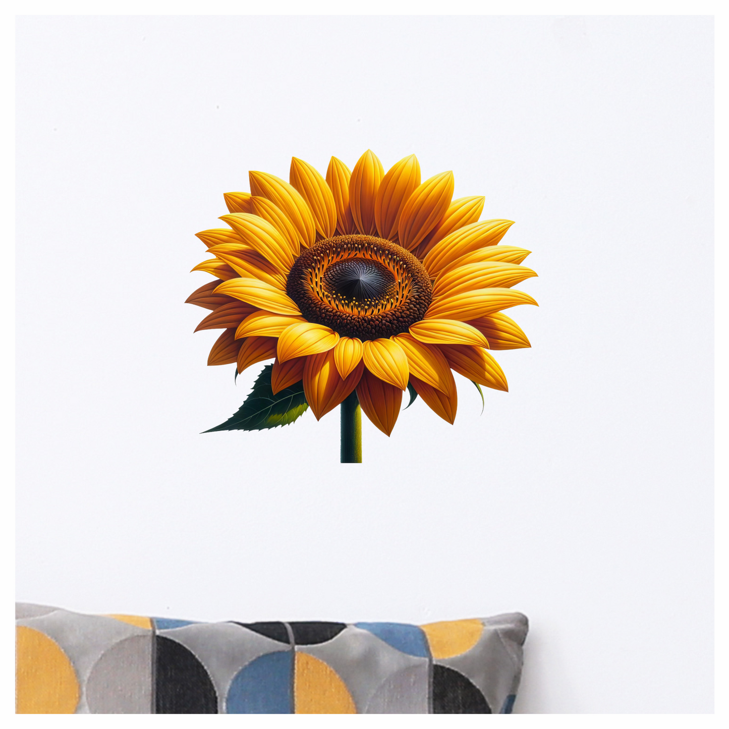 Yellow Sunflower Bright Petals Green Stem Vinyl Sticker Decal