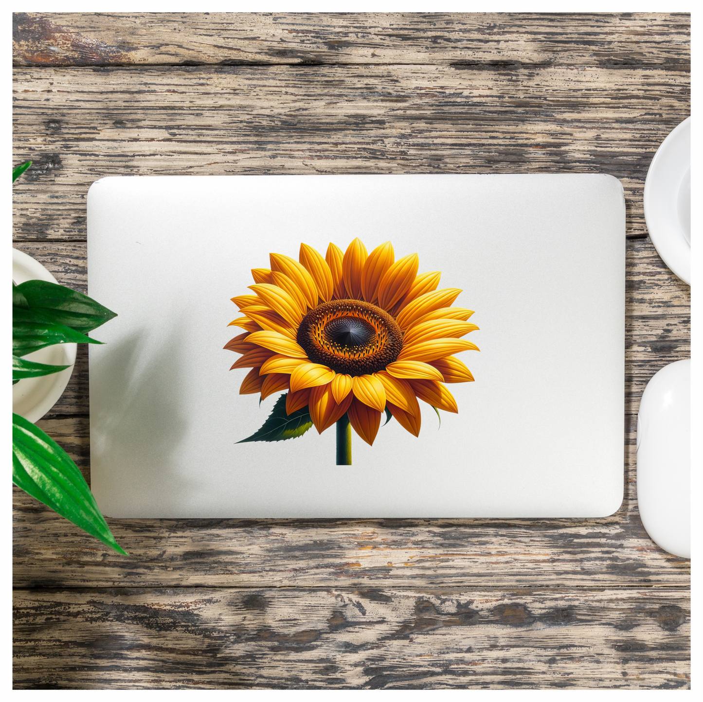 Yellow Sunflower Bright Petals Green Stem Vinyl Sticker Decal