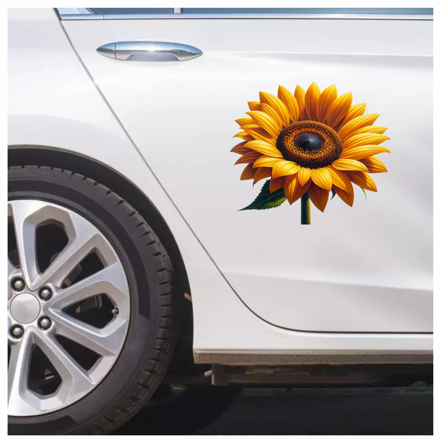 Yellow Sunflower Bright Petals Green Stem Vinyl Sticker Decal