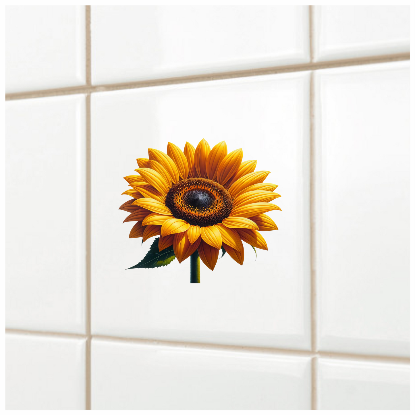 Yellow Sunflower Bright Petals Green Stem Vinyl Sticker Decal