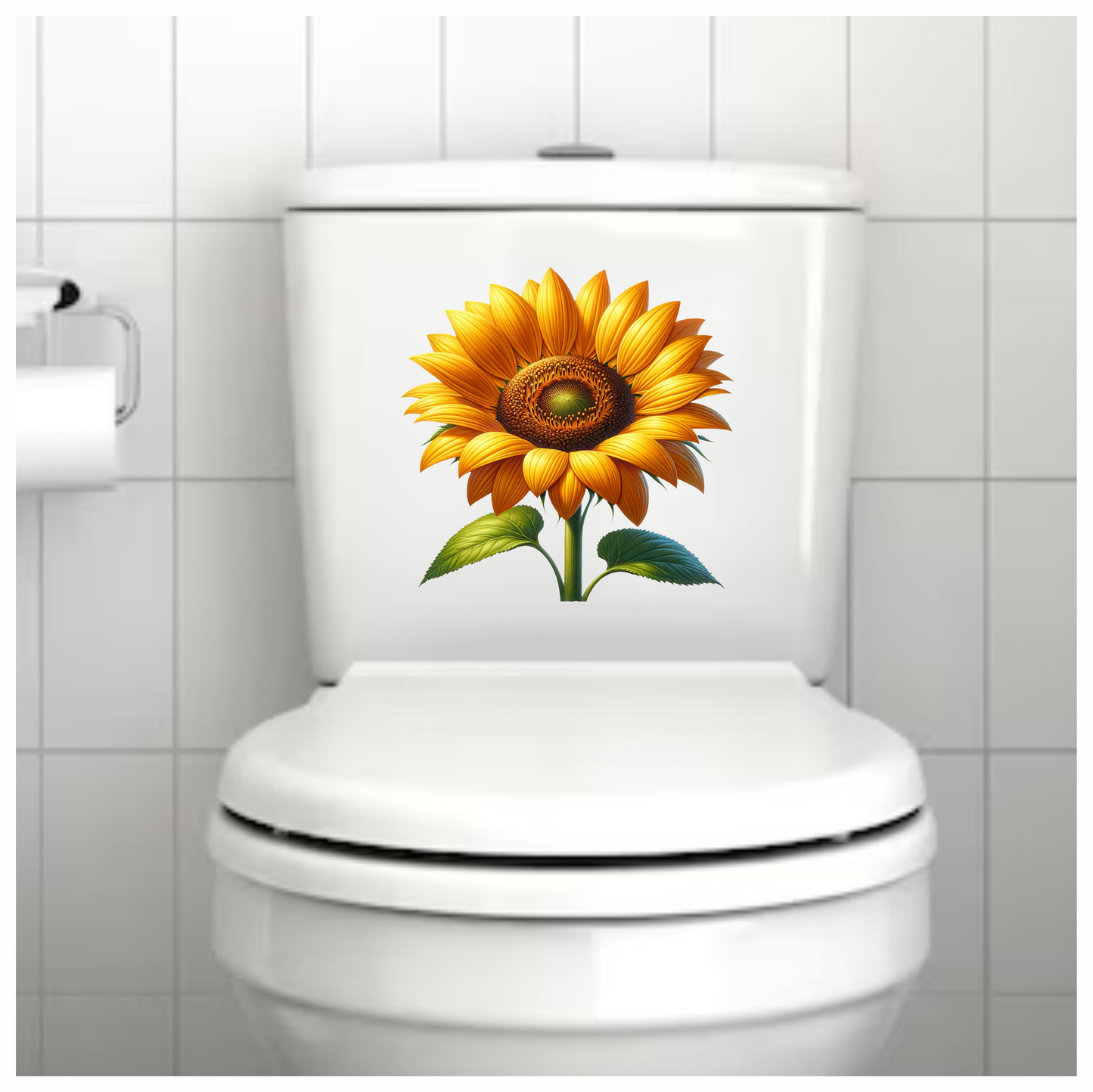 Yellow Sunflower Blooming Green Leaves Vinyl Sticker Decal