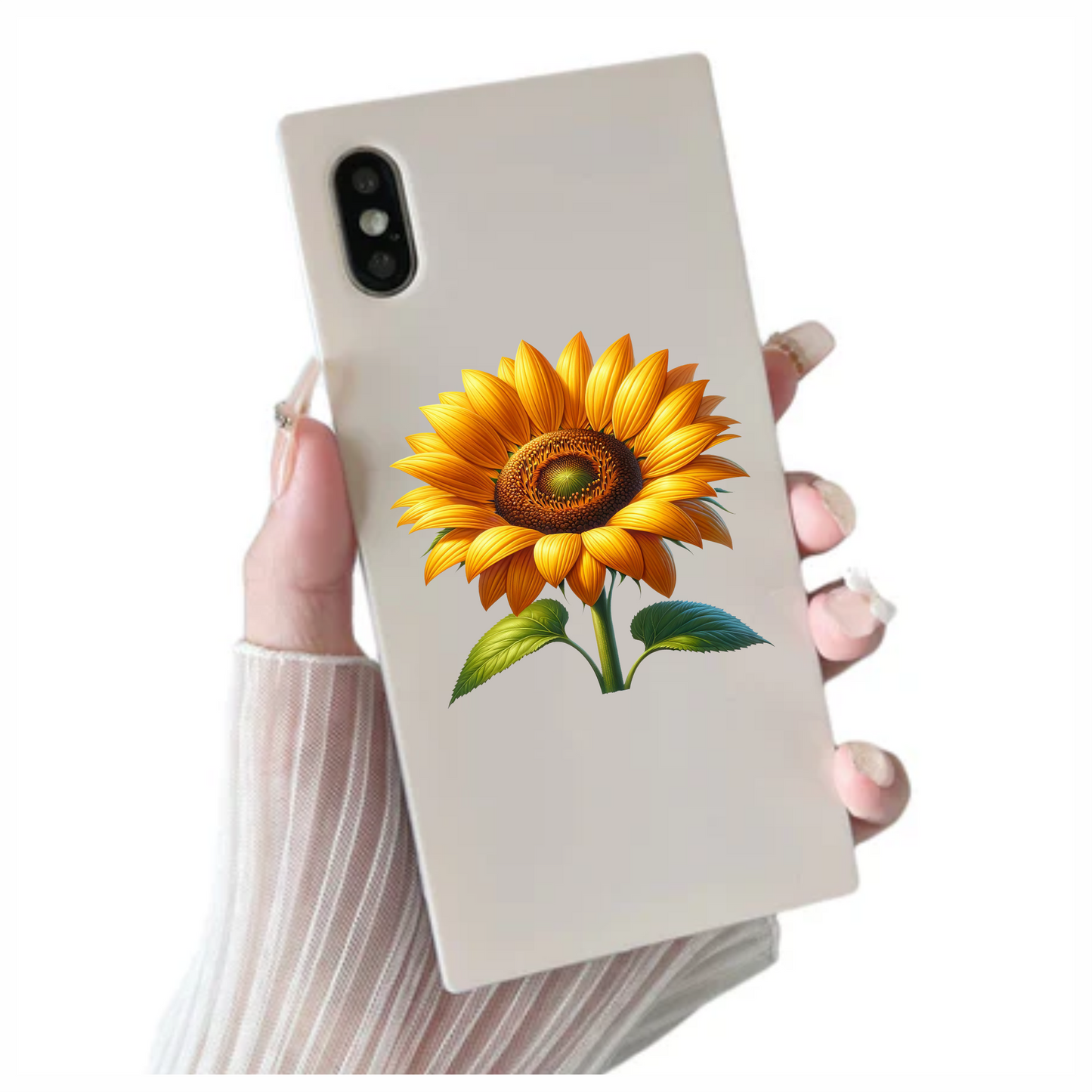 Yellow Sunflower Blooming Green Leaves Vinyl Sticker Decal