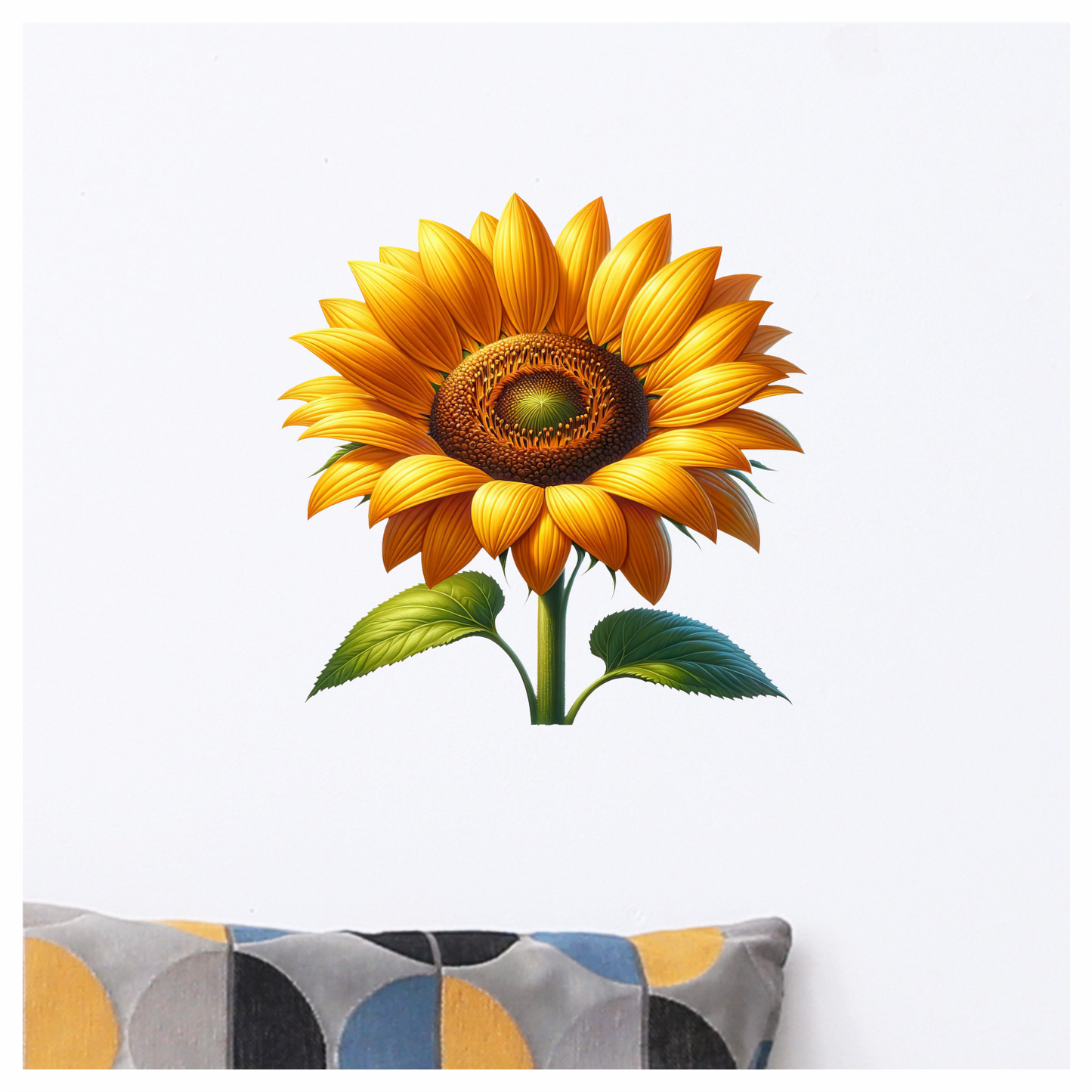 Yellow Sunflower Blooming Green Leaves Vinyl Sticker Decal