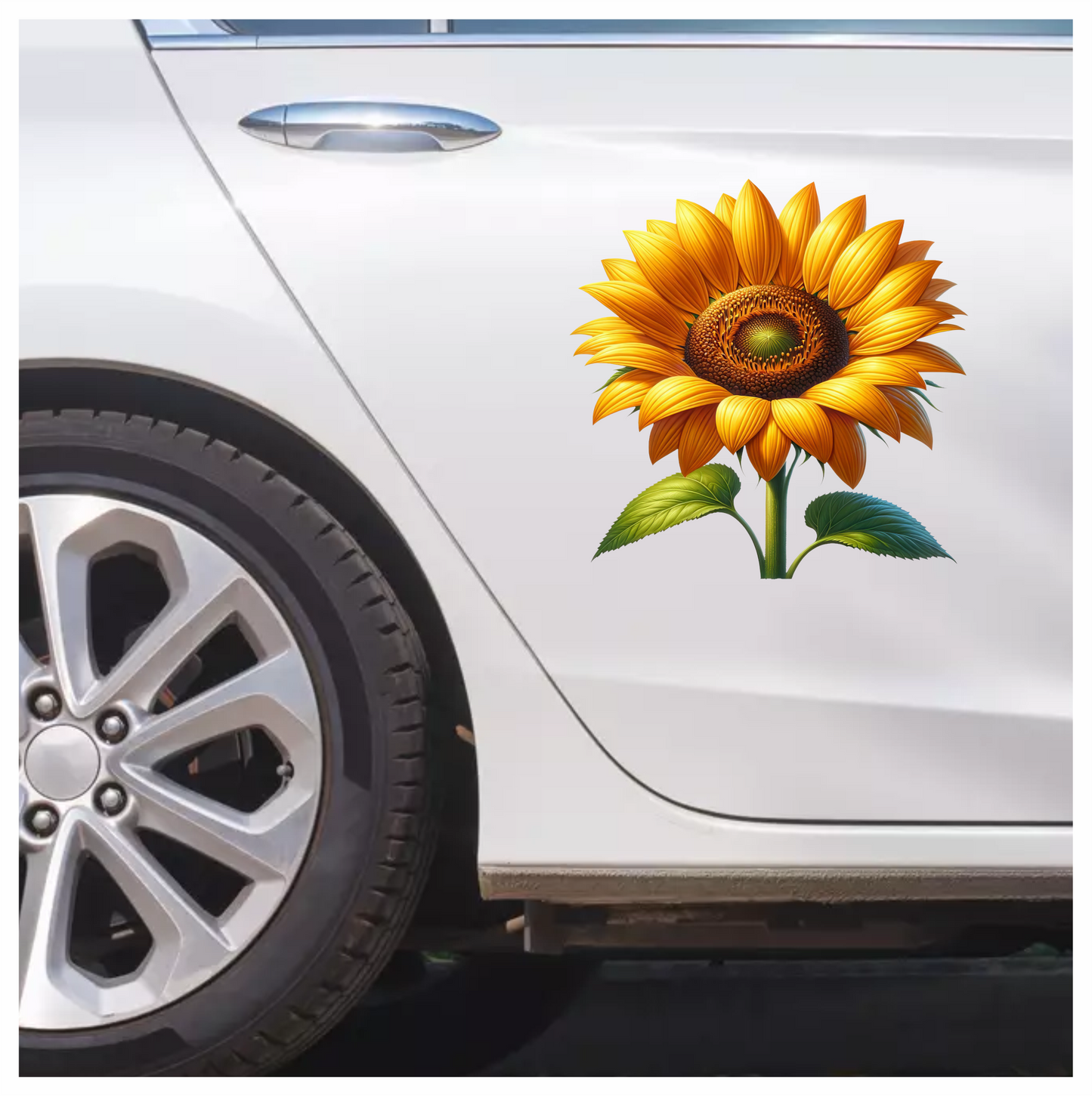 Yellow Sunflower Blooming Green Leaves Vinyl Sticker Decal