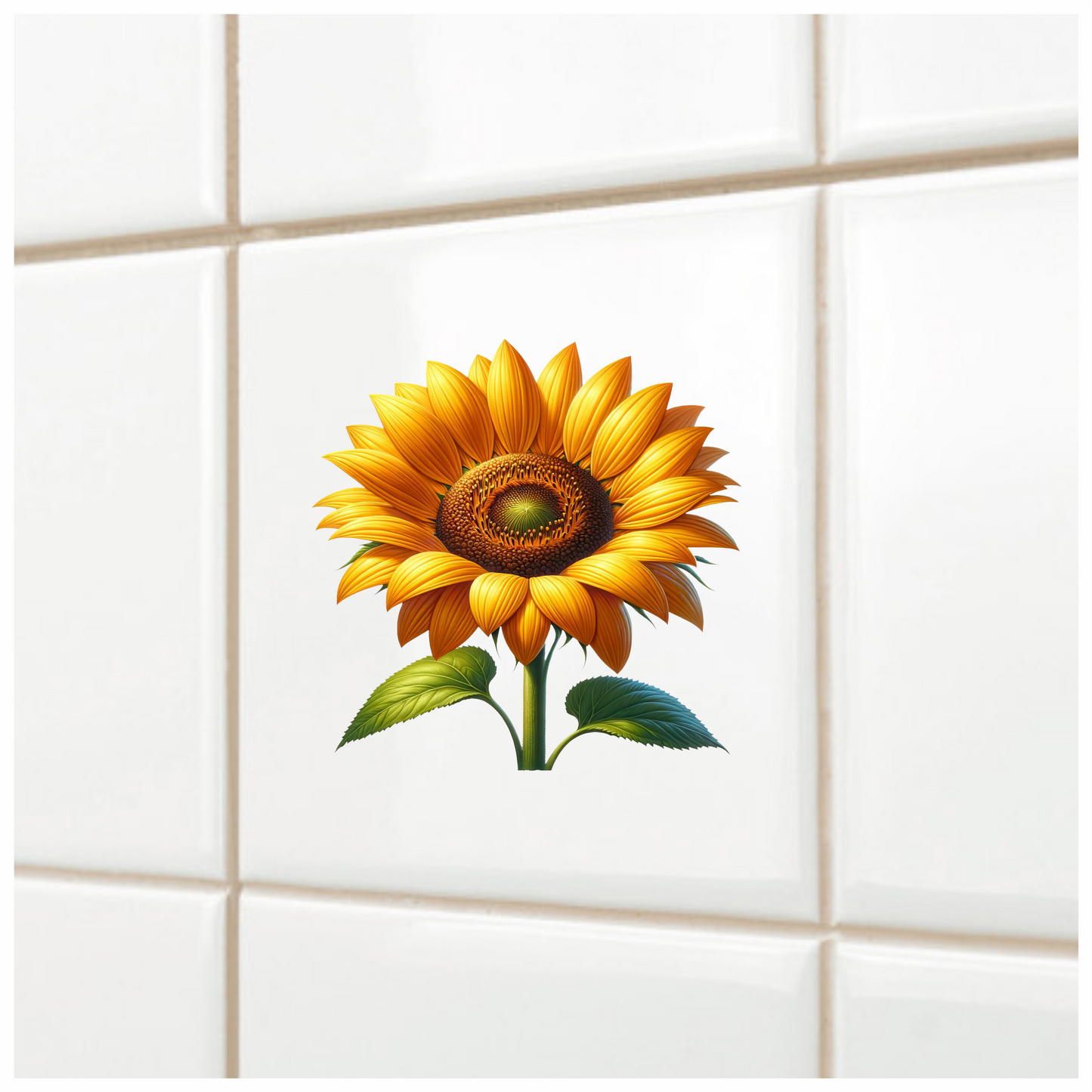 Yellow Sunflower Blooming Green Leaves Vinyl Sticker Decal