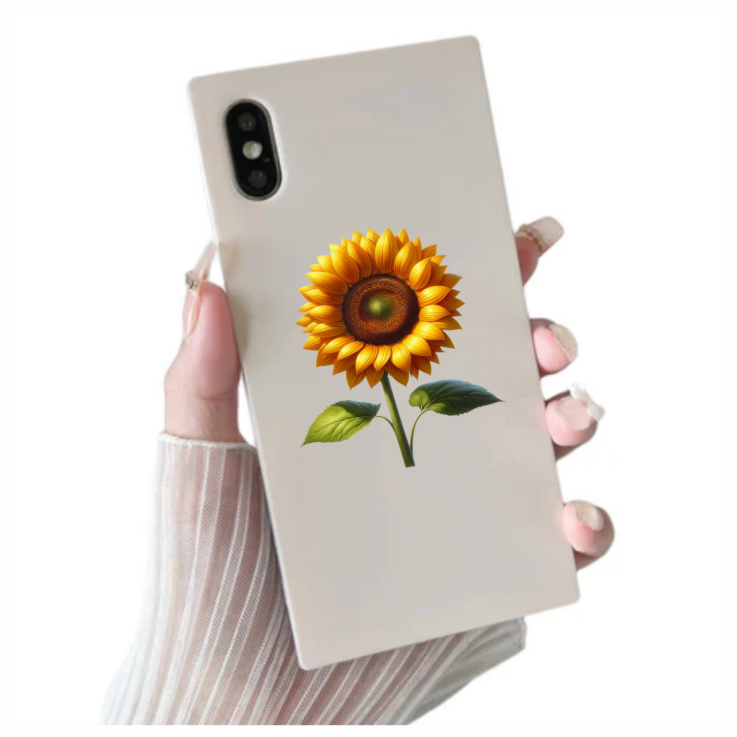 Yellow Sunflower Green Leaves Single Stem Vinyl Sticker Decal
