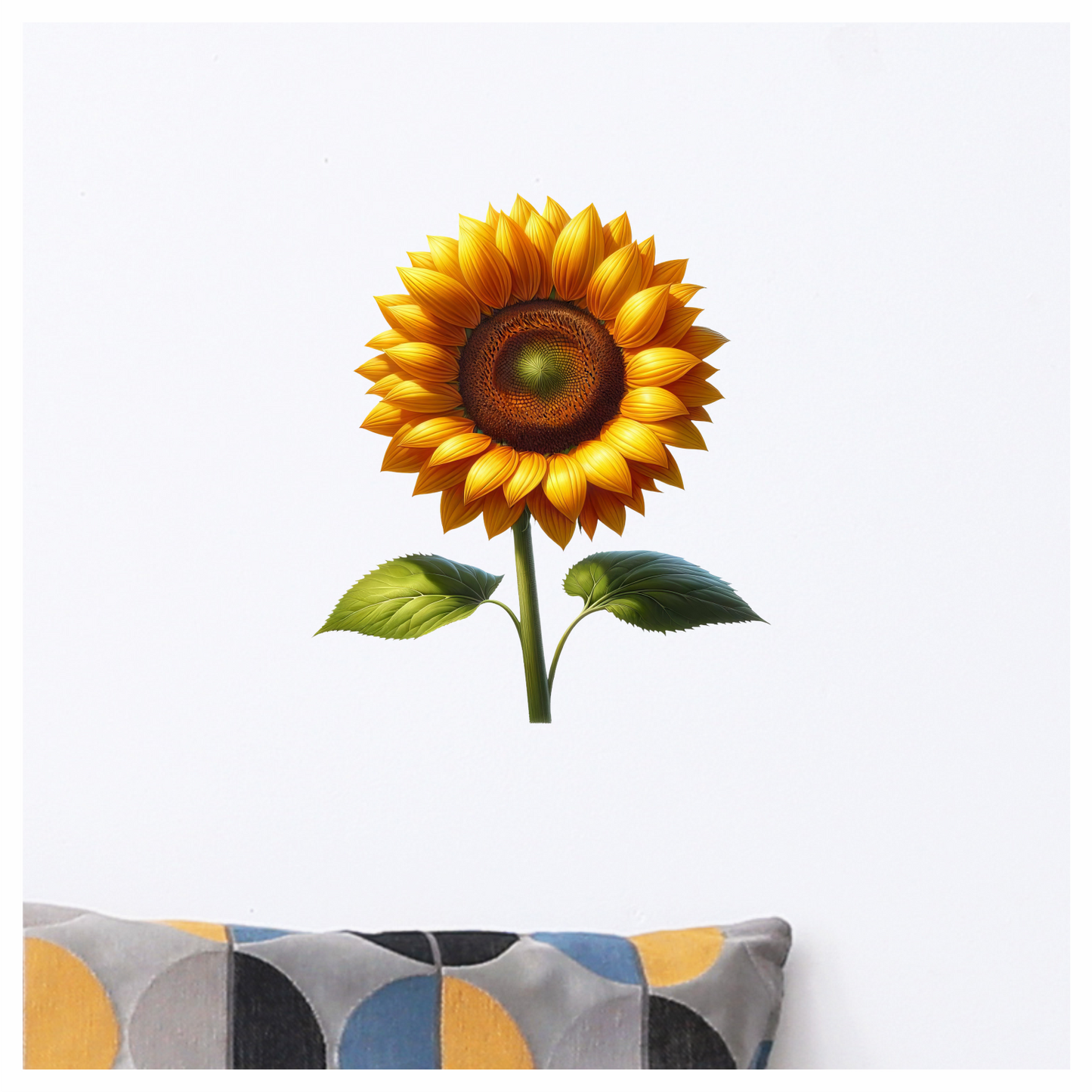 Yellow Sunflower Green Leaves Single Stem Vinyl Sticker Decal
