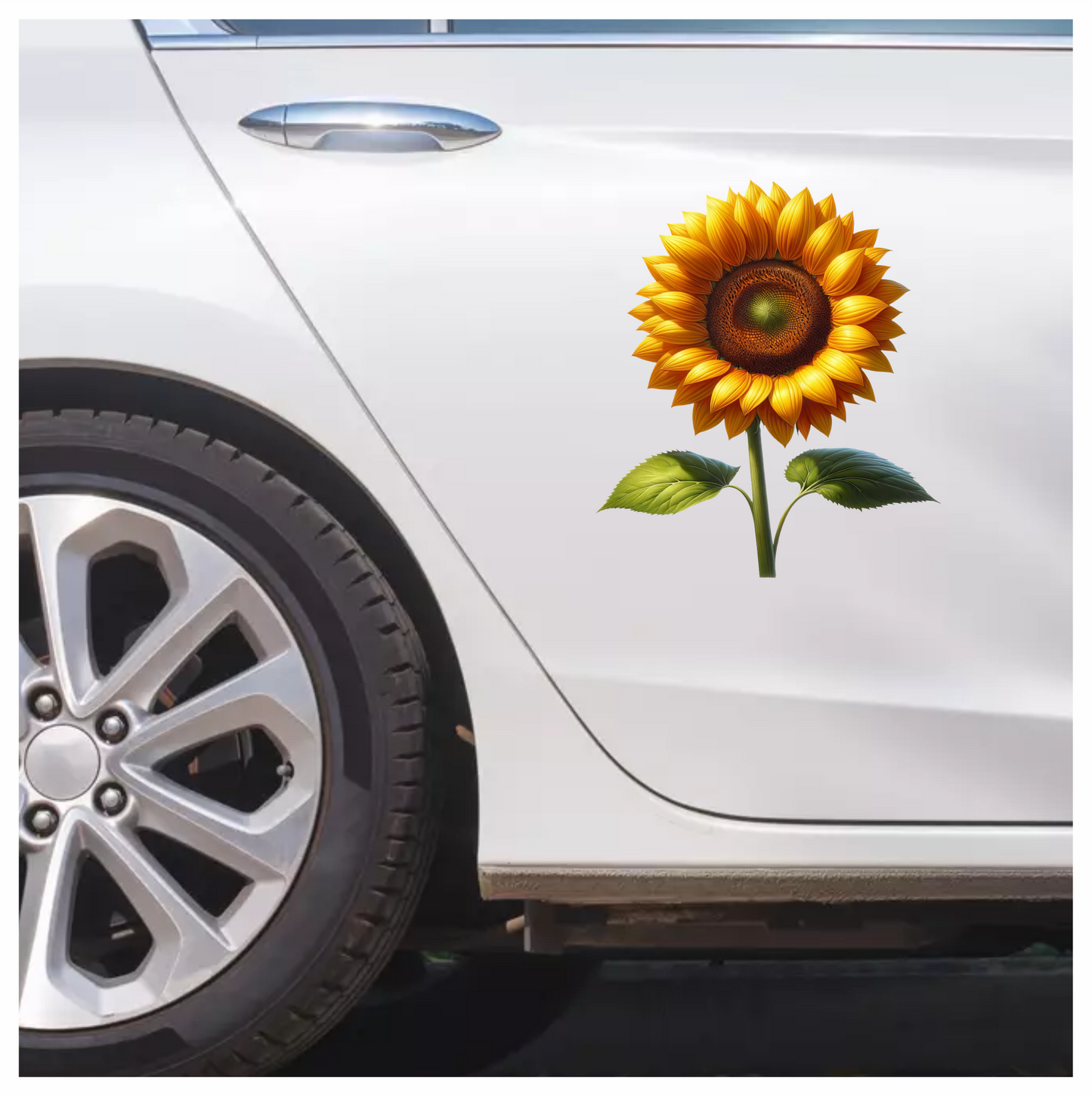 Yellow Sunflower Green Leaves Single Stem Vinyl Sticker Decal