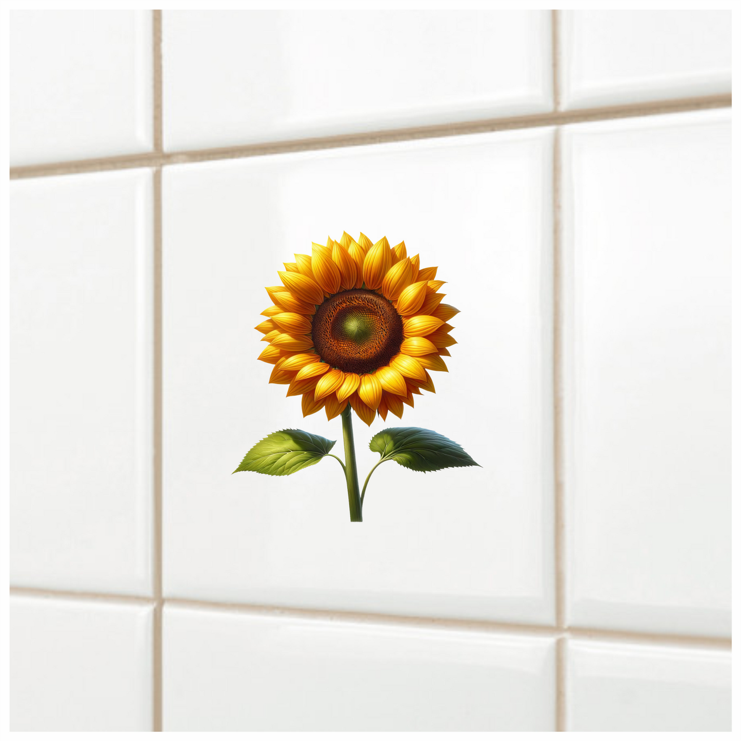 Yellow Sunflower Green Leaves Single Stem Vinyl Sticker Decal