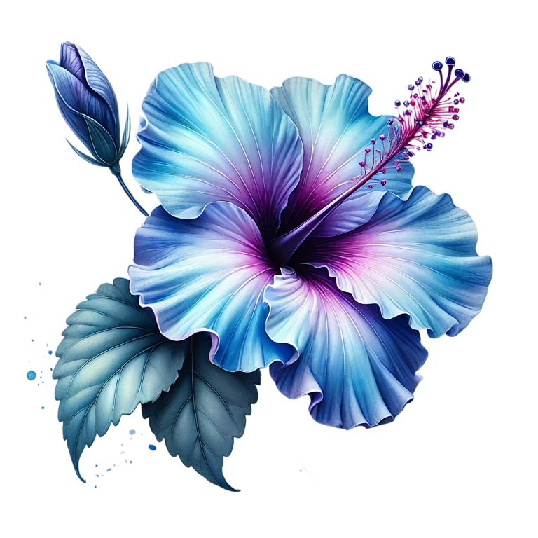 Blue Hibiscus Flower Leaf Bud Vinyl Sticker Decal