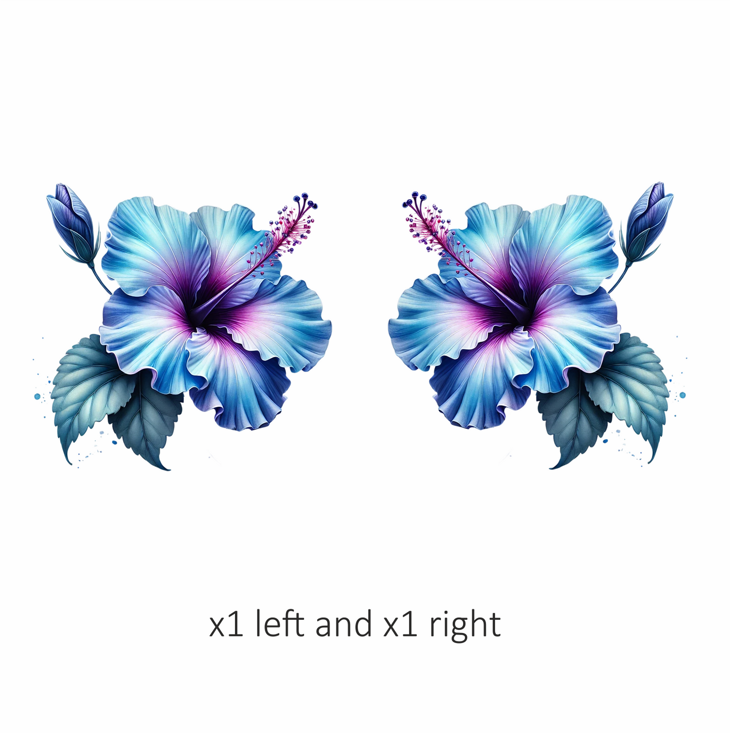 Blue Hibiscus Flower Leaf Bud Vinyl Sticker Decal