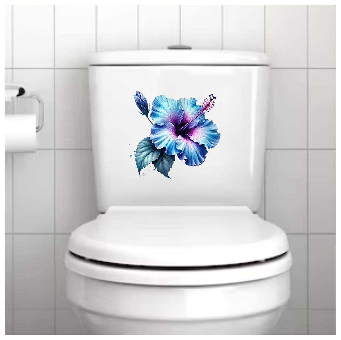 Blue Hibiscus Flower Leaf Bud Vinyl Sticker Decal