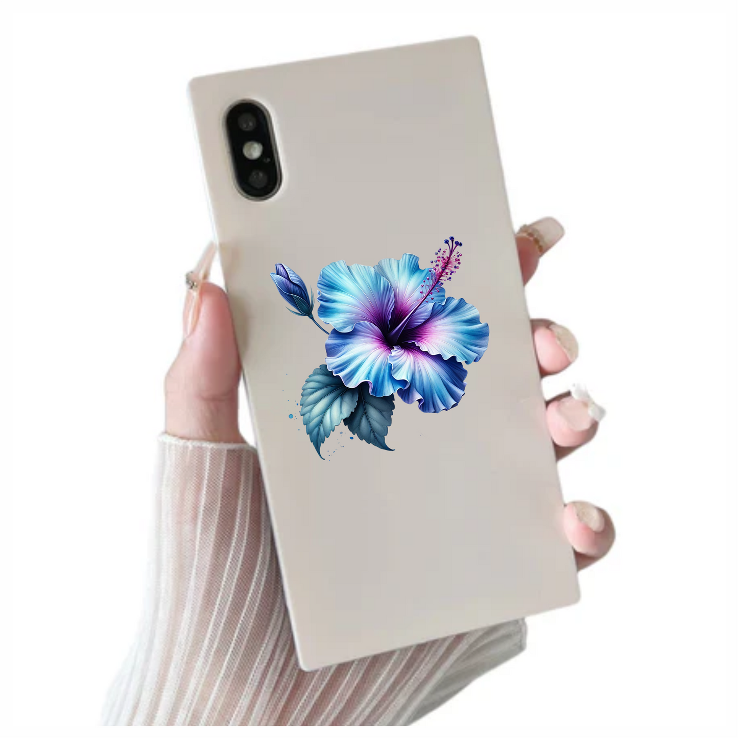 Blue Hibiscus Flower Leaf Bud Vinyl Sticker Decal