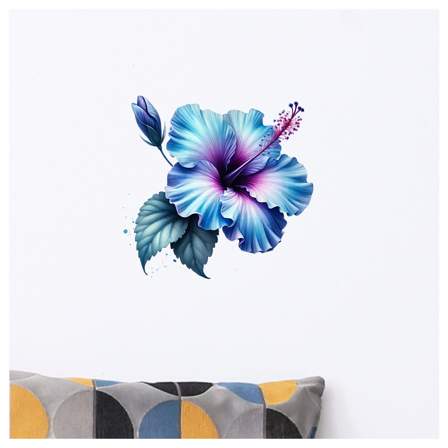 Blue Hibiscus Flower Leaf Bud Vinyl Sticker Decal