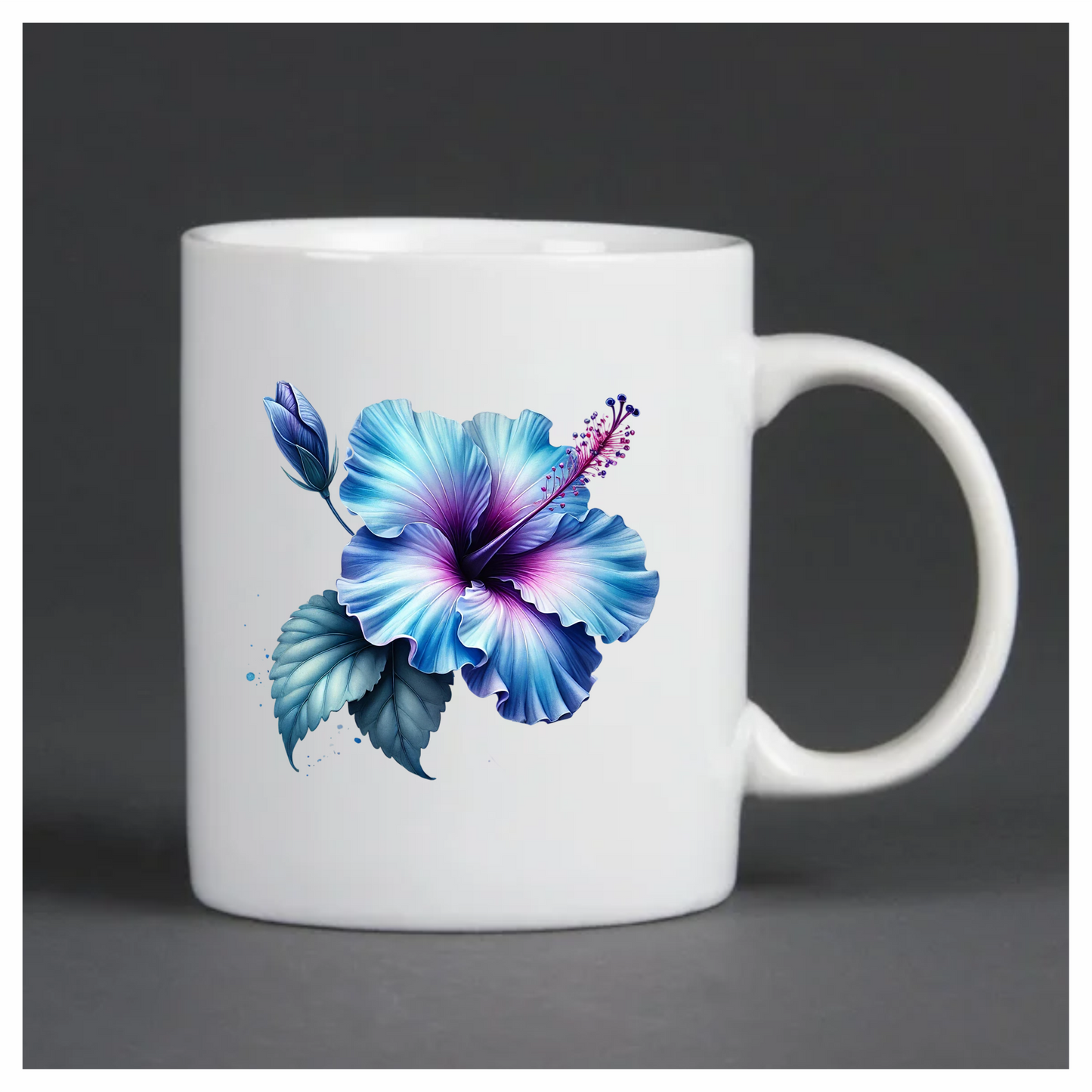 Blue Hibiscus Flower Leaf Bud Vinyl Sticker Decal