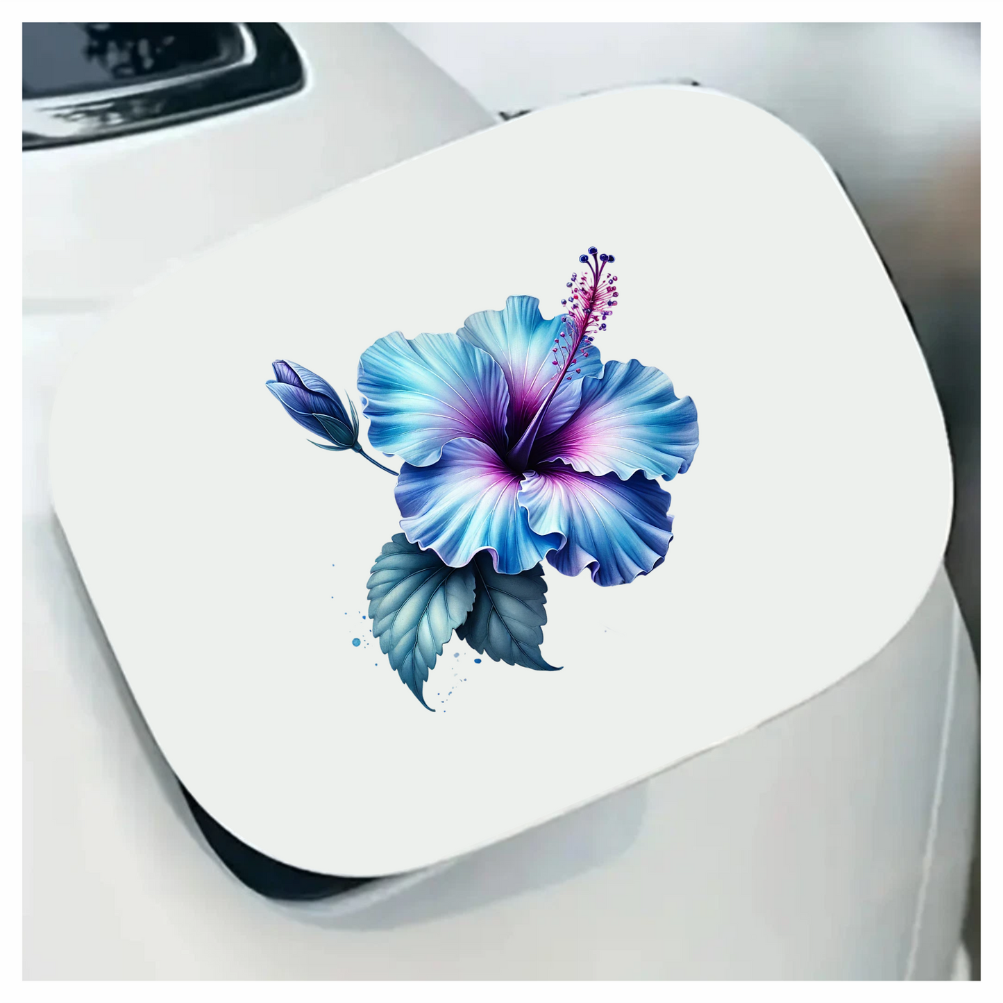 Blue Hibiscus Flower Leaf Bud Vinyl Sticker Decal