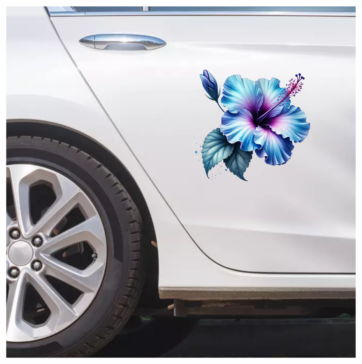 Blue Hibiscus Flower Leaf Bud Vinyl Sticker Decal