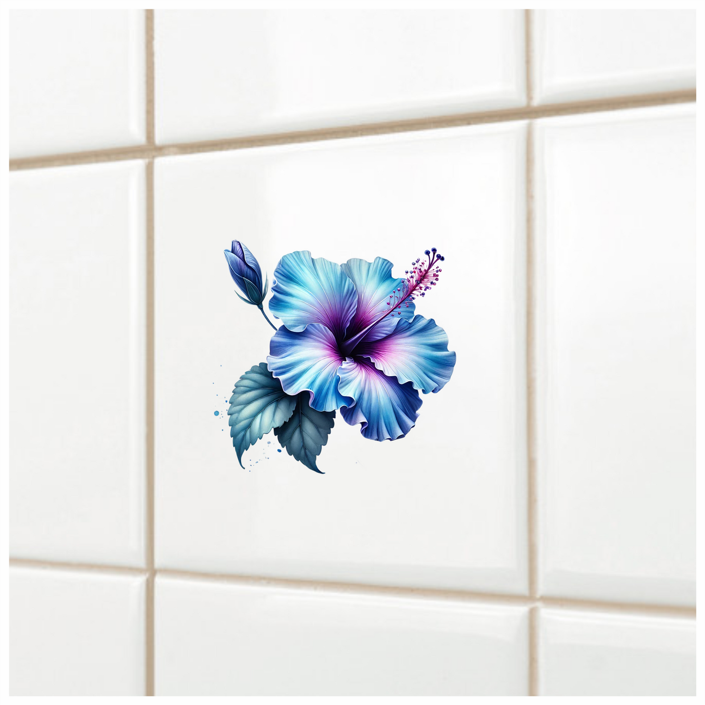 Blue Hibiscus Flower Leaf Bud Vinyl Sticker Decal