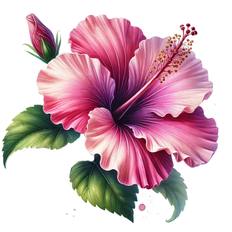 Pink Hibiscus Flower Green Leaves Vinyl Sticker Decal
