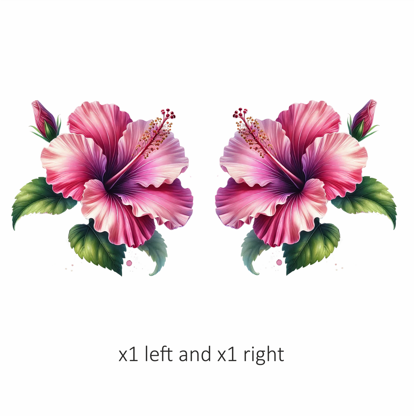 Pink Hibiscus Flower Green Leaves Vinyl Sticker Decal