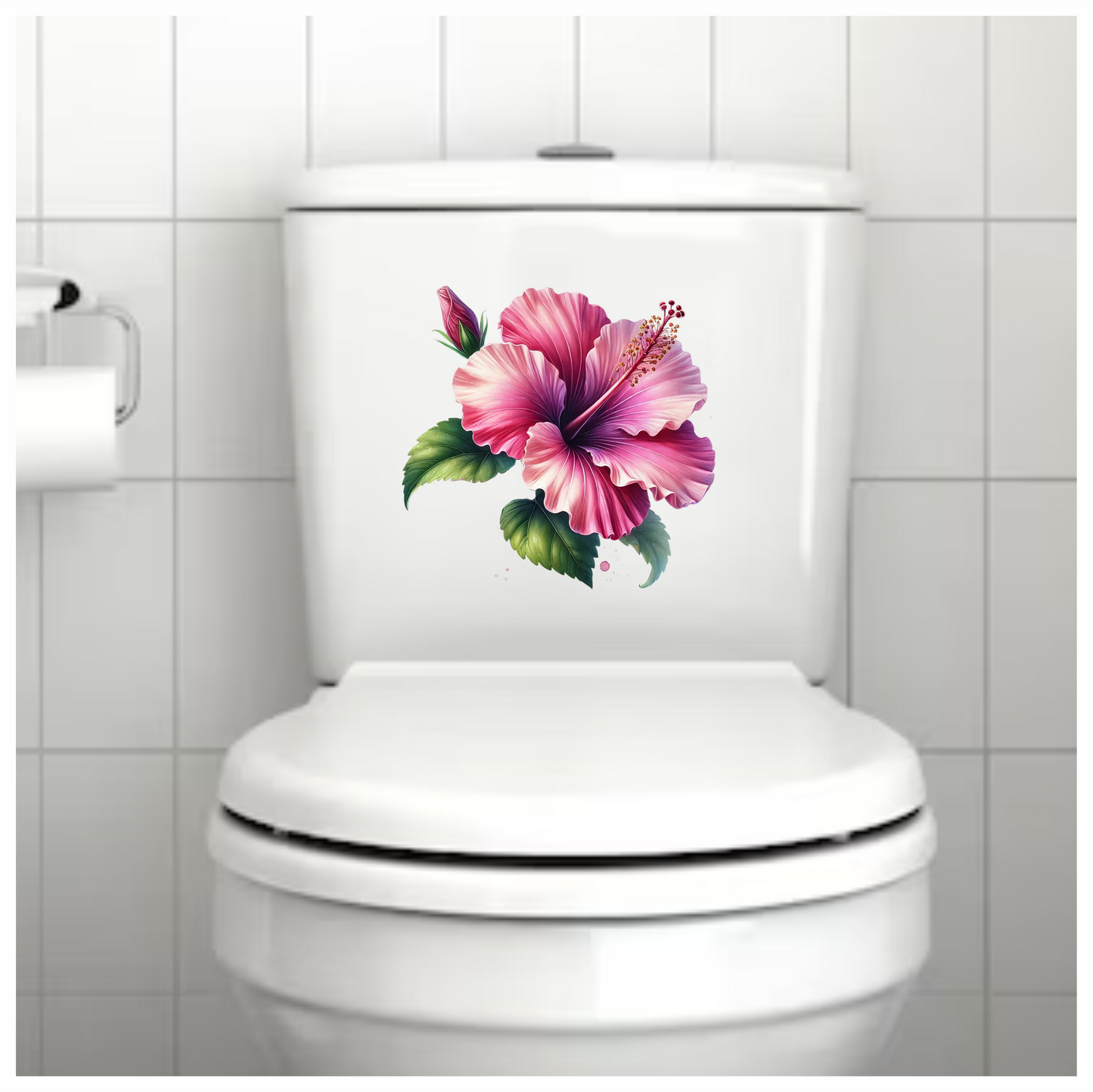 Pink Hibiscus Flower Green Leaves Vinyl Sticker Decal