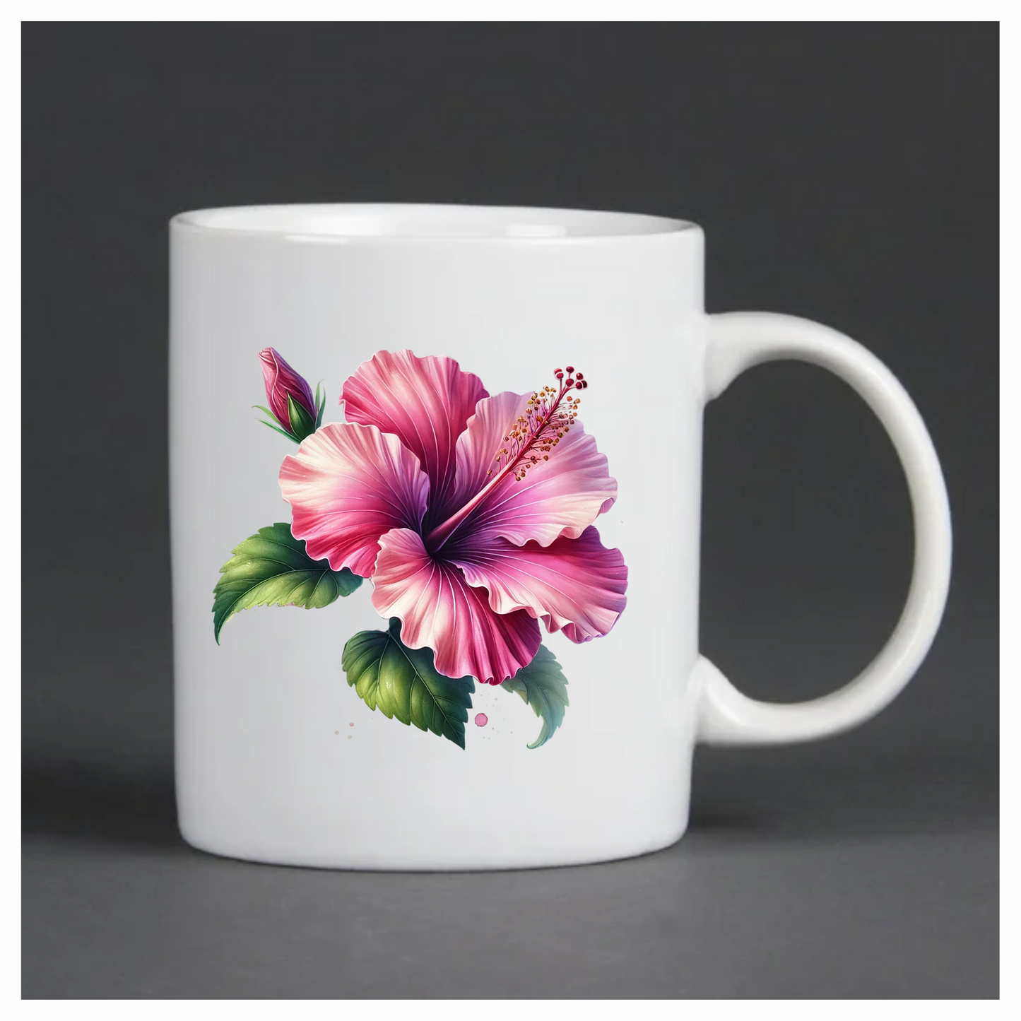 Pink Hibiscus Flower Green Leaves Vinyl Sticker Decal