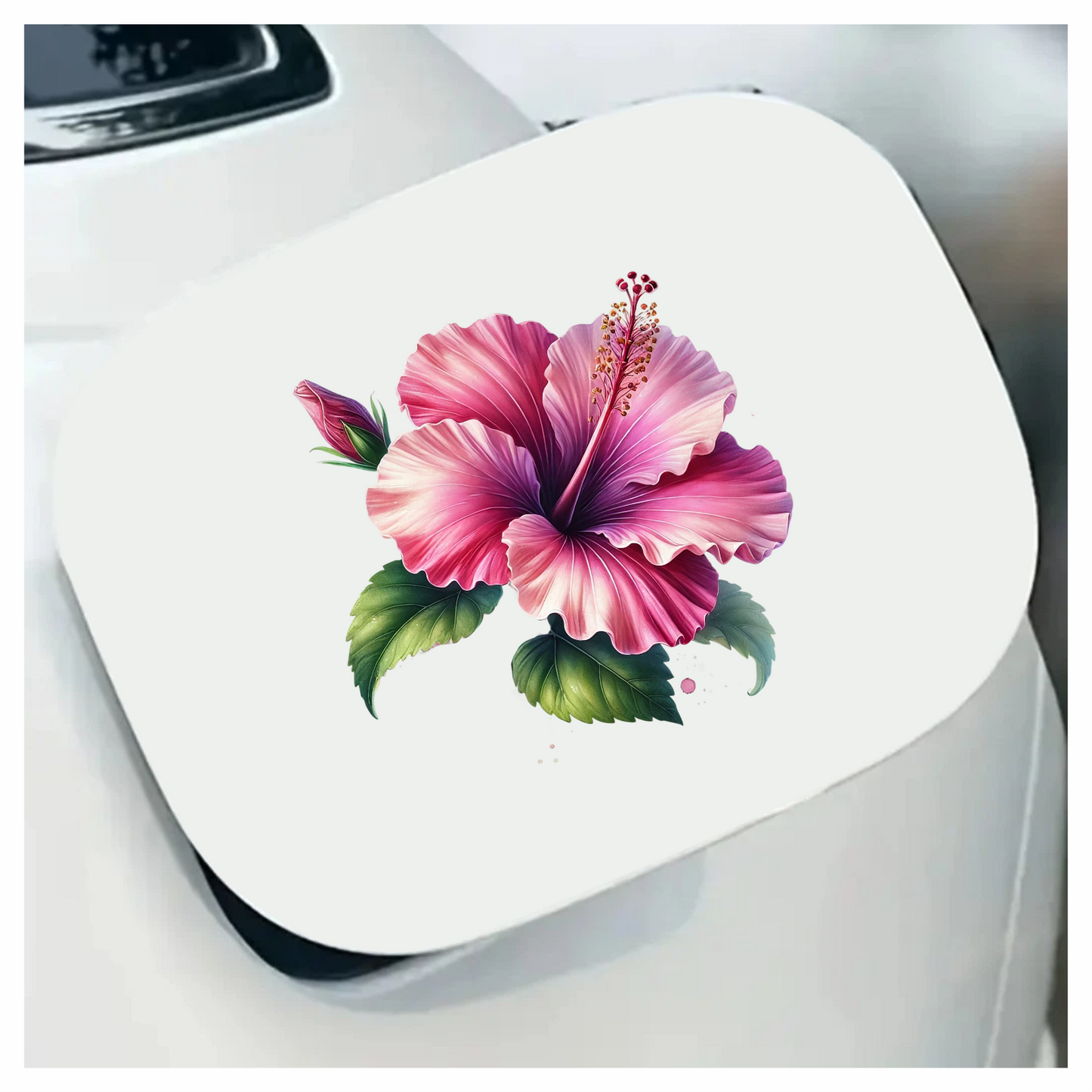 Pink Hibiscus Flower Green Leaves Vinyl Sticker Decal