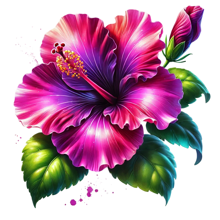 Pink Hibiscus Flower Green Leaves Vinyl Sticker Decal