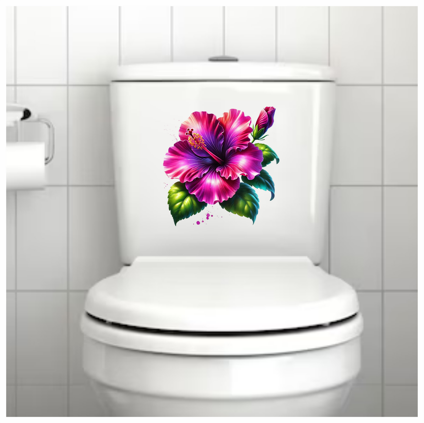 Pink Hibiscus Flower Green Leaves Vinyl Sticker Decal