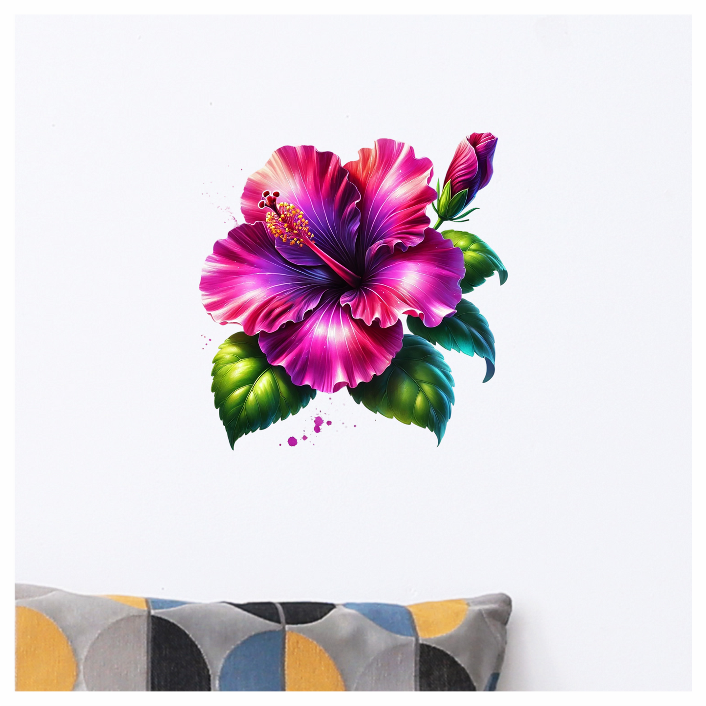 Pink Hibiscus Flower Green Leaves Vinyl Sticker Decal