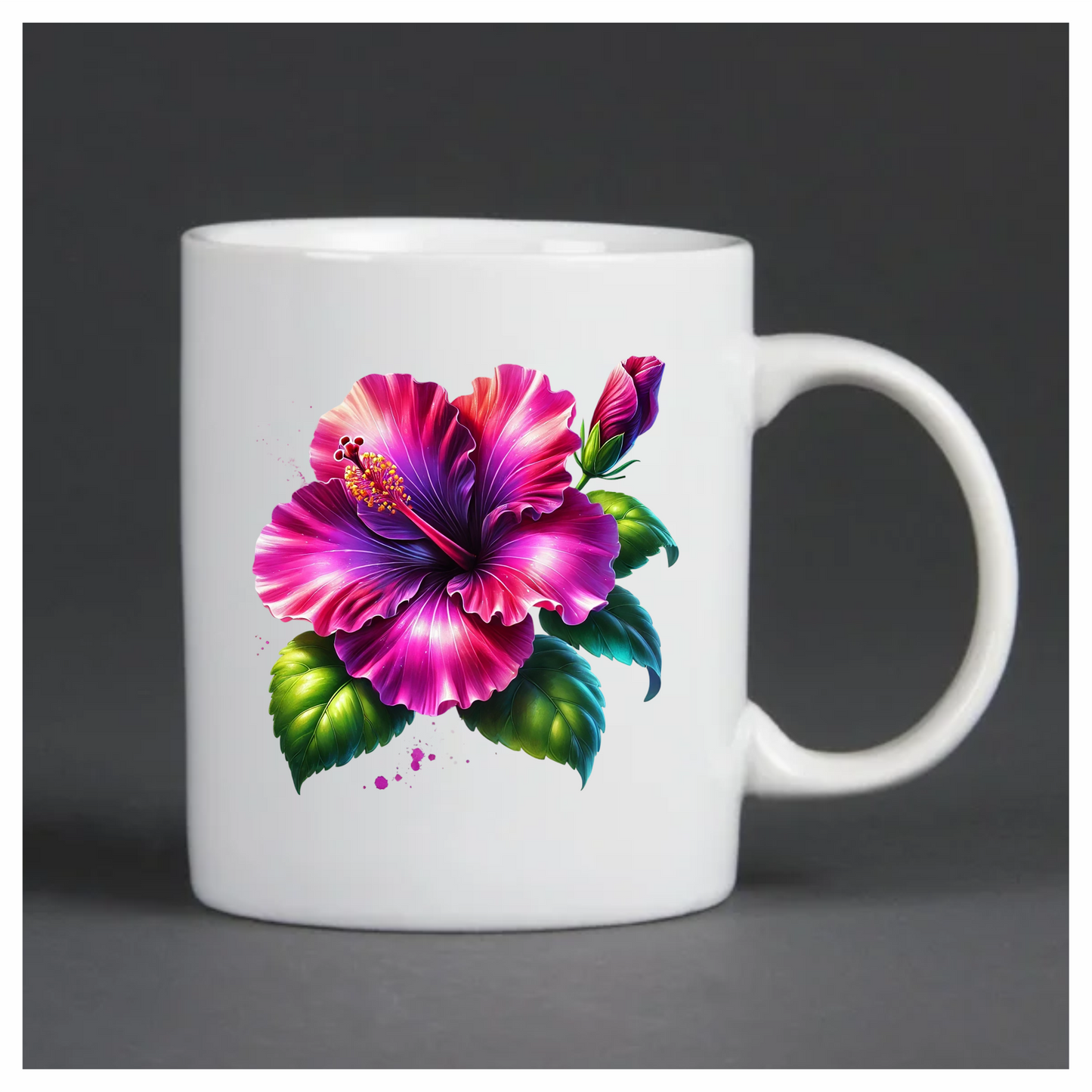 Pink Hibiscus Flower Green Leaves Vinyl Sticker Decal