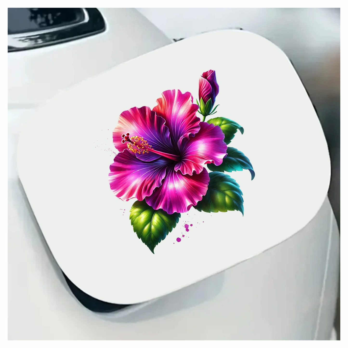 Pink Hibiscus Flower Green Leaves Vinyl Sticker Decal